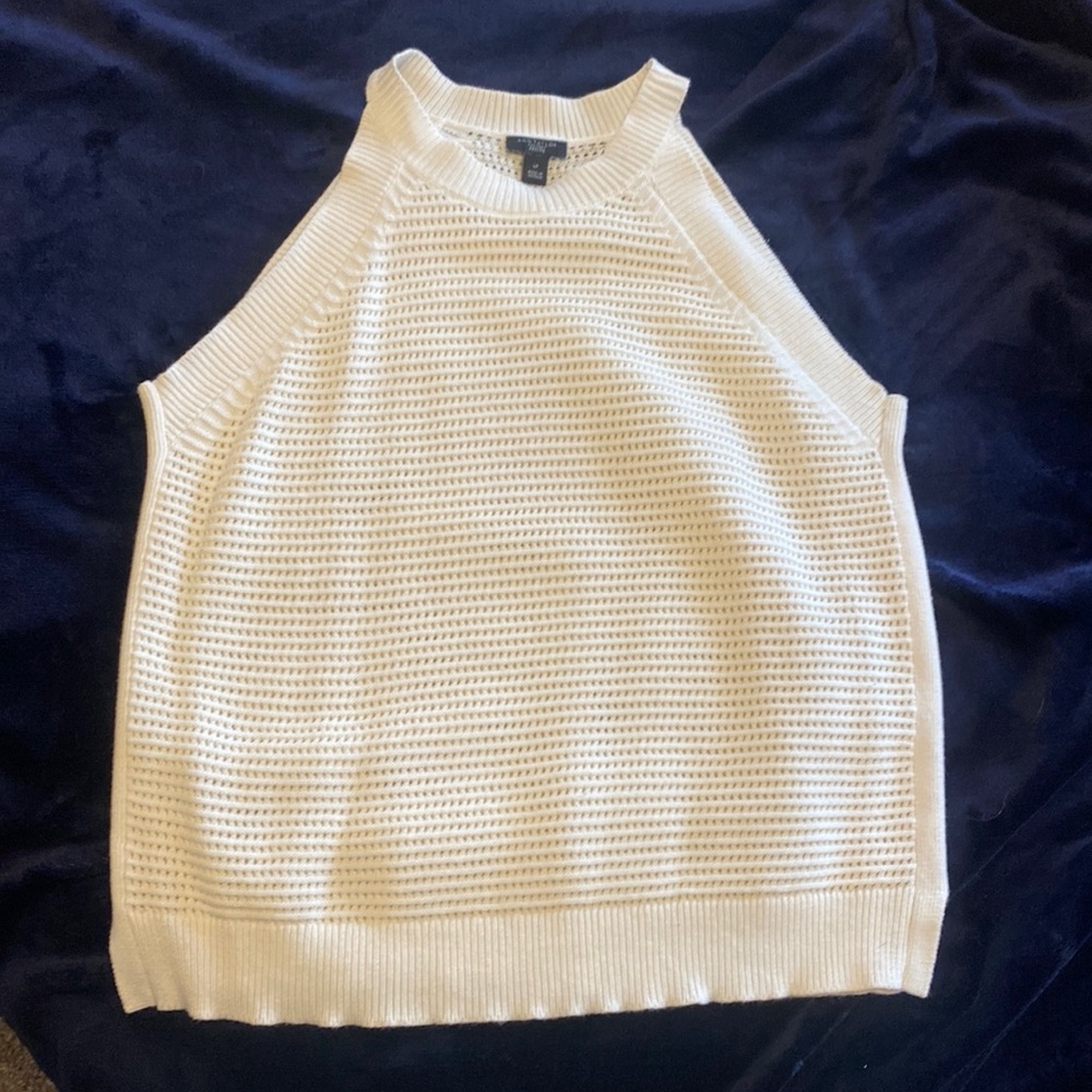 Ann Taylor women sleeveless top white knit